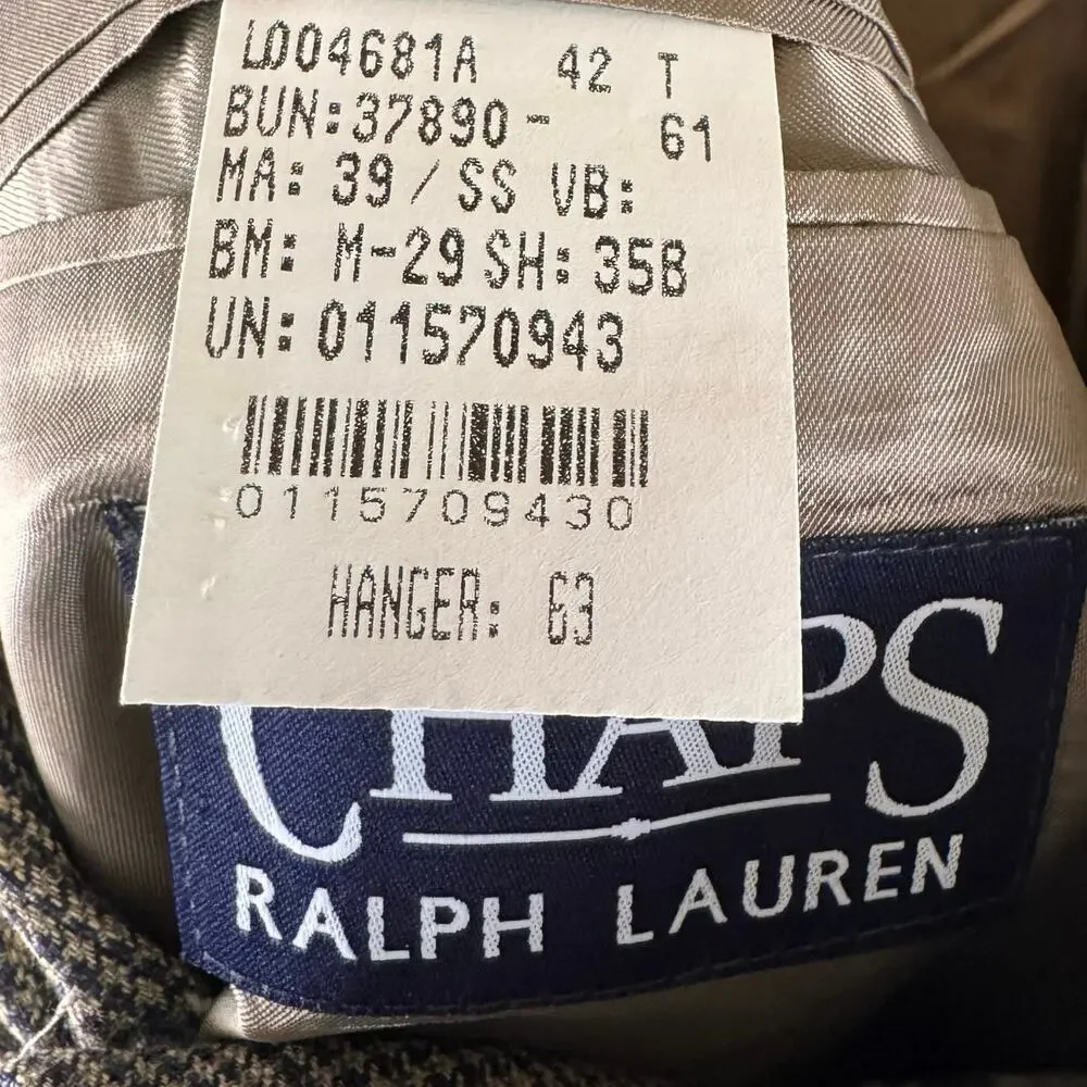 VTG Chaps Ralph Lauren Men’s 42L Silk Wool Blazer Tan Houndstooth Union Made EUC